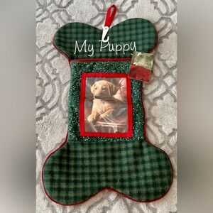 🎄Holiday Time “My Puppy” Christmas Stocking – Bone Shape w/ Photo Slot 🎁